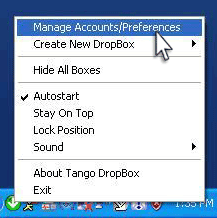 Tango DropBox tray menu